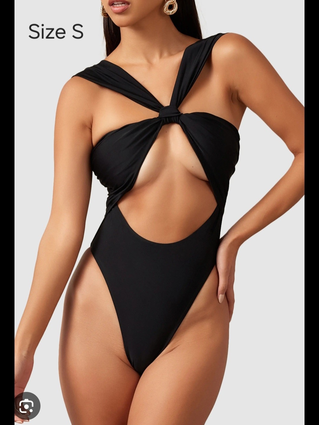 Black Kids One-Piece Swimsuit With Knot Front — image 2 of 2